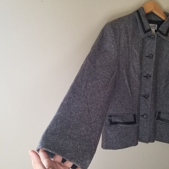 𝅺Pendleton Wool Preppy Equine Boxy Blazer Jacket Leather Trim Size 18 - Picture 4 of 8